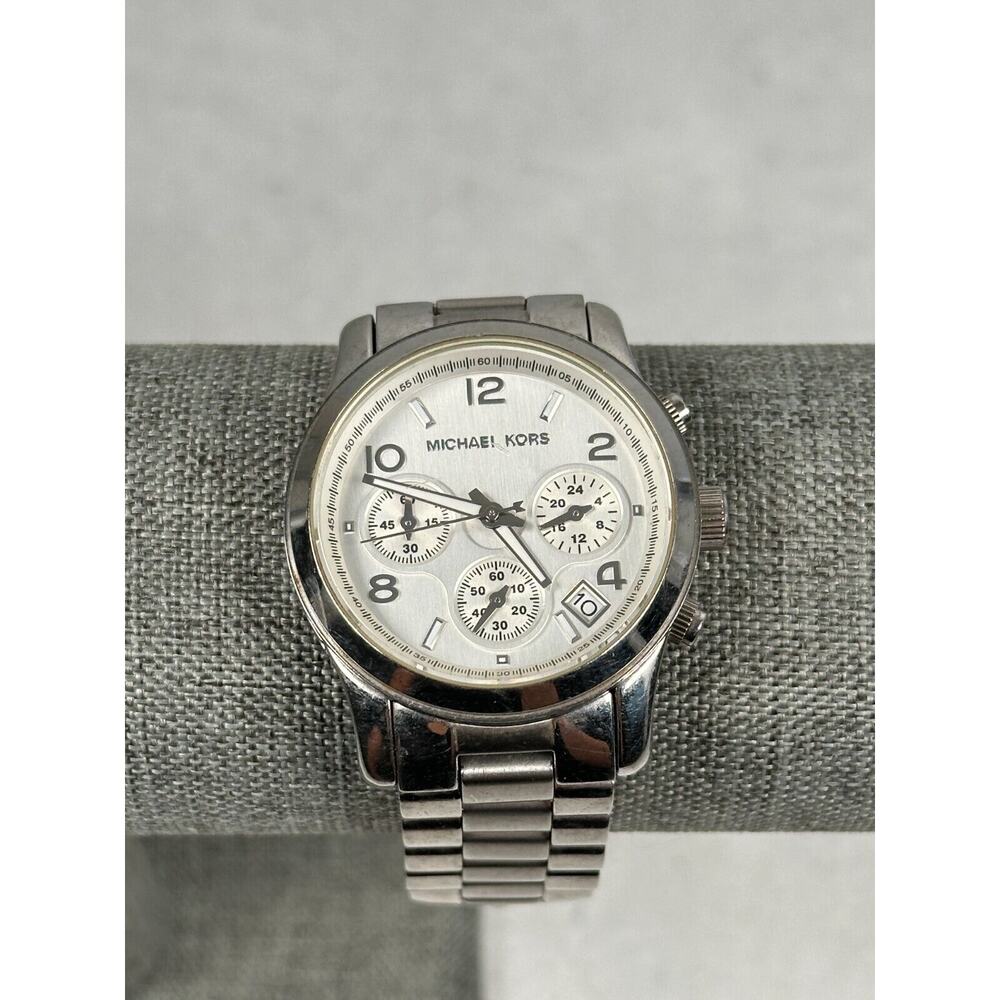 Michael Kors Watch Womens 37mm Date Chronograph Silver Tone 6" New Battery